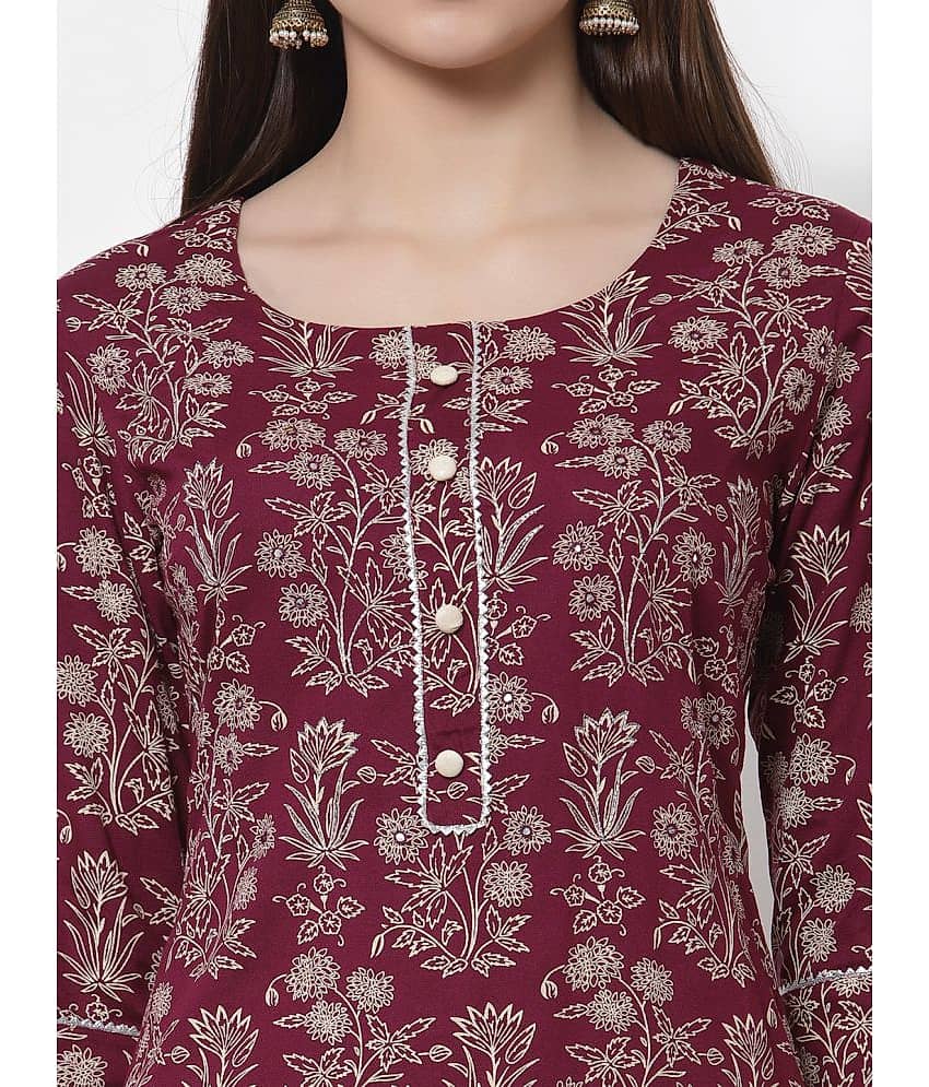 HISHAM - Wine Rayon Women's Straight Kurti ( Pack of 1 ) view 2