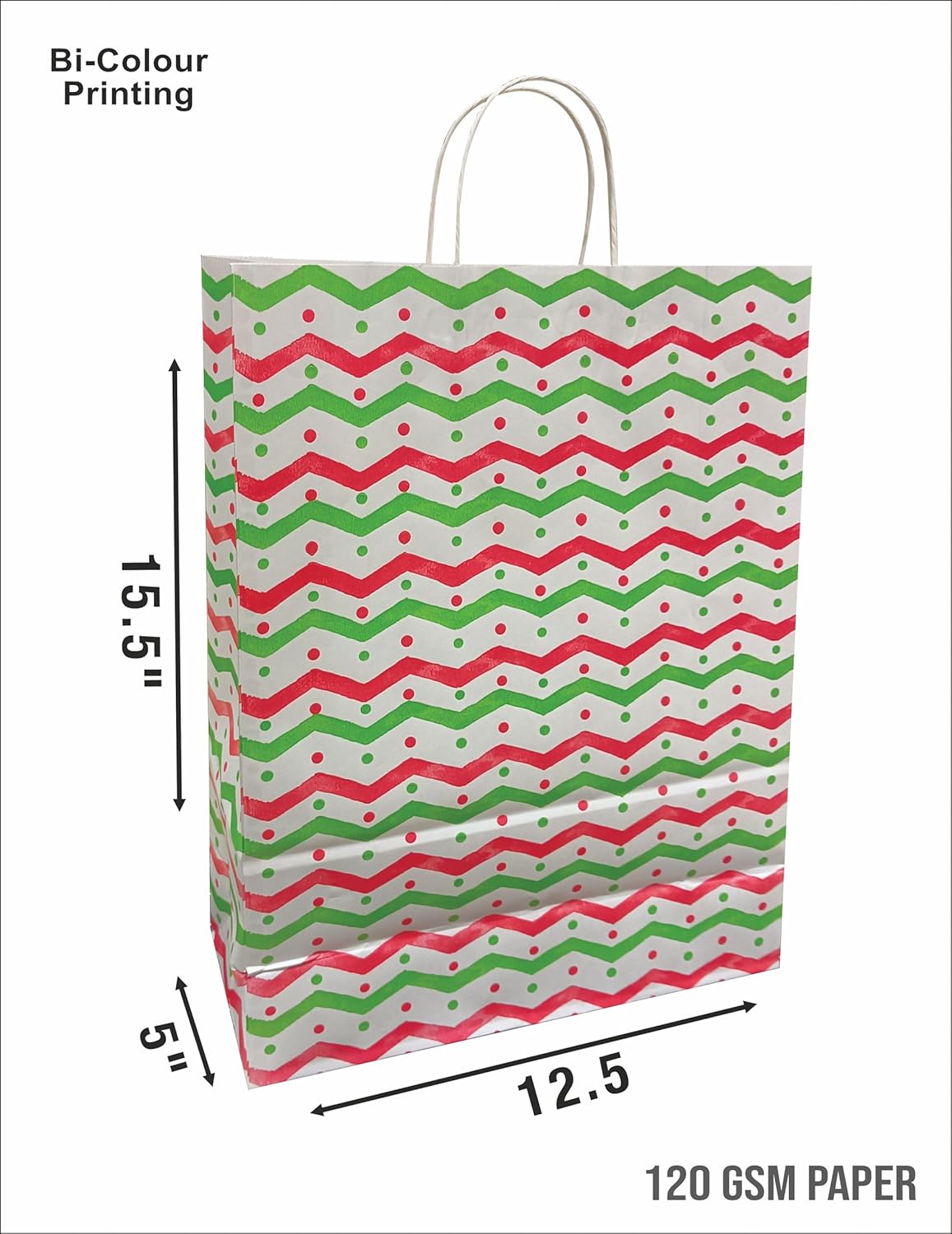 120 GSM Bi-Colour Printed Paper Gift Bags, Ideal for Birthday Return Gifts, Wedding Gifts, & Gifting on Special Occasions (Size: 15.5 x 12.5 x 5 inch, Red Green) view 2