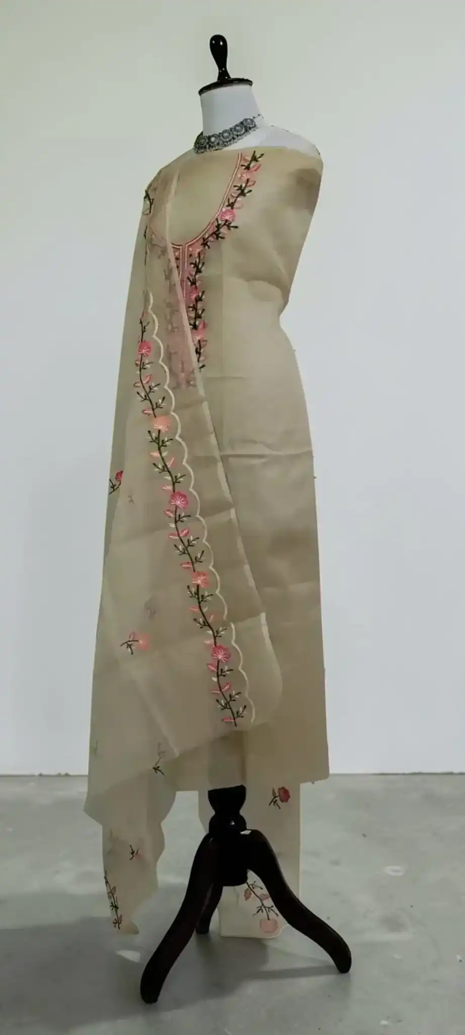 Kota Doria Cotton-Silk Dress Material, Gota Patti, Biscuit Floral view 2