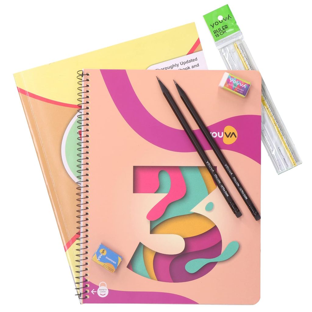 Navneet Youva Happiness Combo Mathematics Study Kit 2 Part 1 (1 Digest + 3 Subject Book + 2 Pencils + Sharpner + Eraser + Scale) (23917) view 2