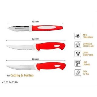 3 Pc Stainless Steel Knife Set Knife Set/PEELAR Set/3 PC/ Red White view 2