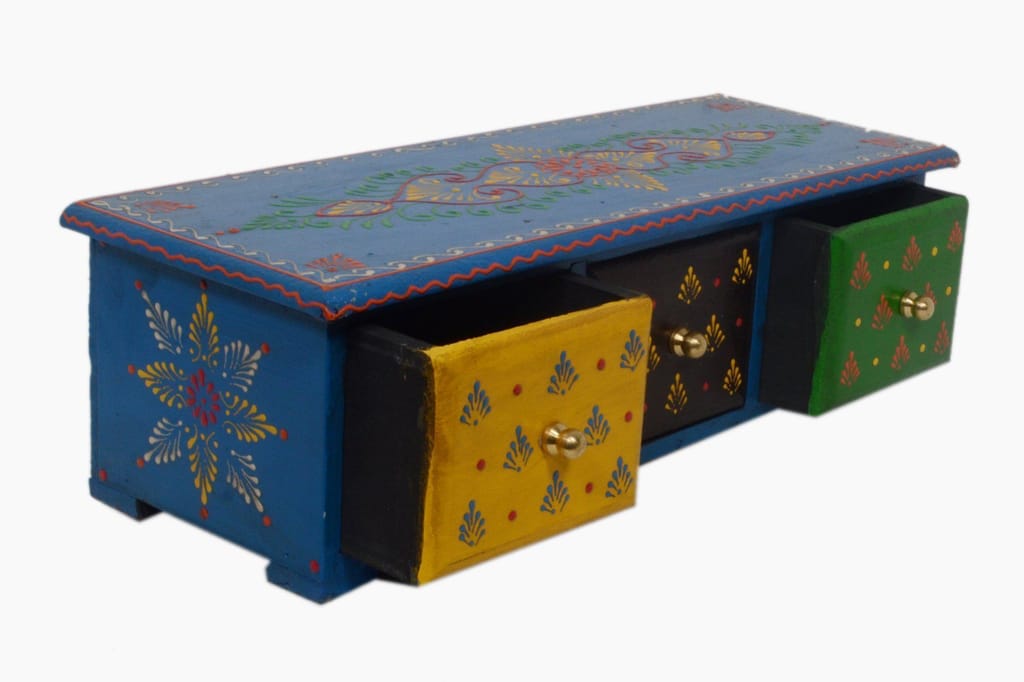Kusum Art And Crafts wooden hanipainted Wooden jewellery Box With 3 Drawer (12x3x3, Multicolour-C) view 2
