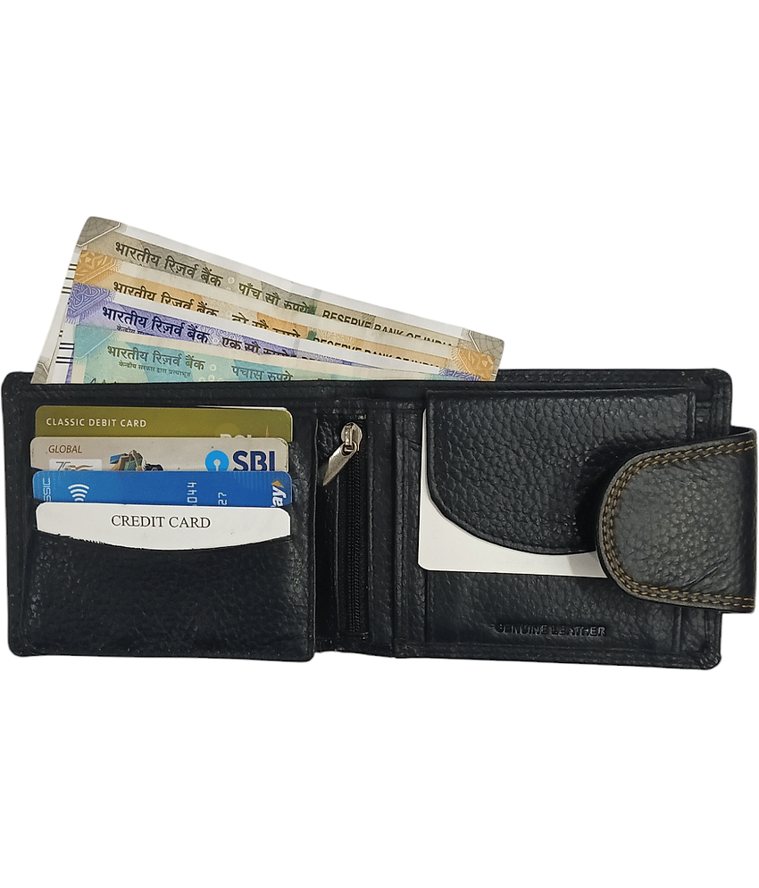 COCO ROYAL 100% Leather Printed Men's Two Fold Wallet With More Than 10 Slots For Card ( Black , Pack of 1 ) view 2