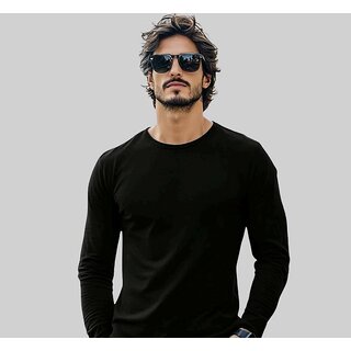 Mridula Boutique Mens Black Solid Sleeves Round Neck T-Shirt