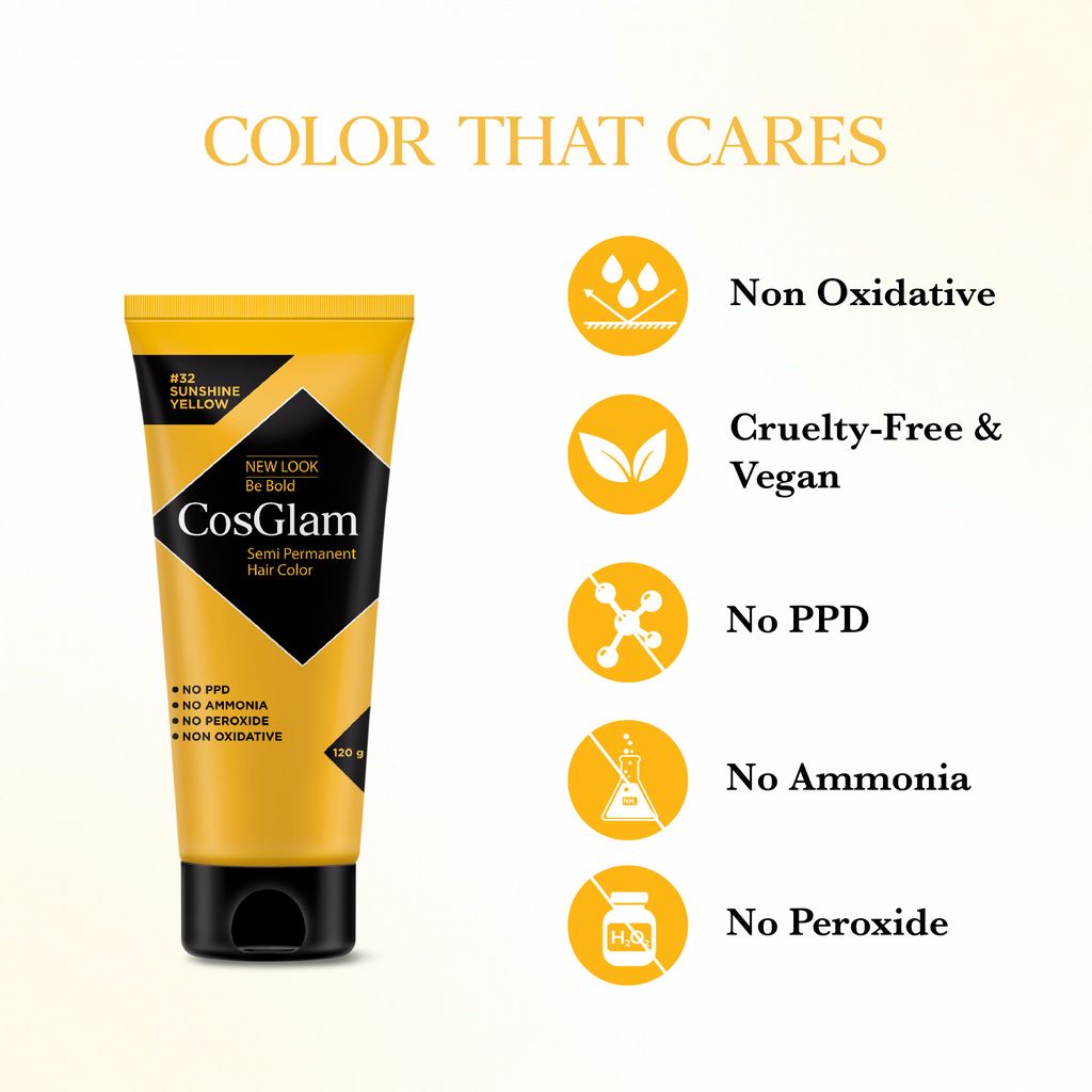 COSGLAM Combo Pack, Semi Permanent Hair Color Sunshine Yellow 120g, Hair Highlighter Kit 115g & Hair Color Remover 70ml view 2