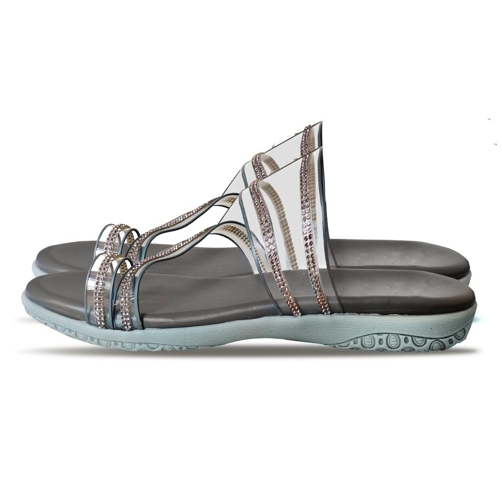 Amello Grey Stone Embellished Slippers Flats for Women and Girls view 2