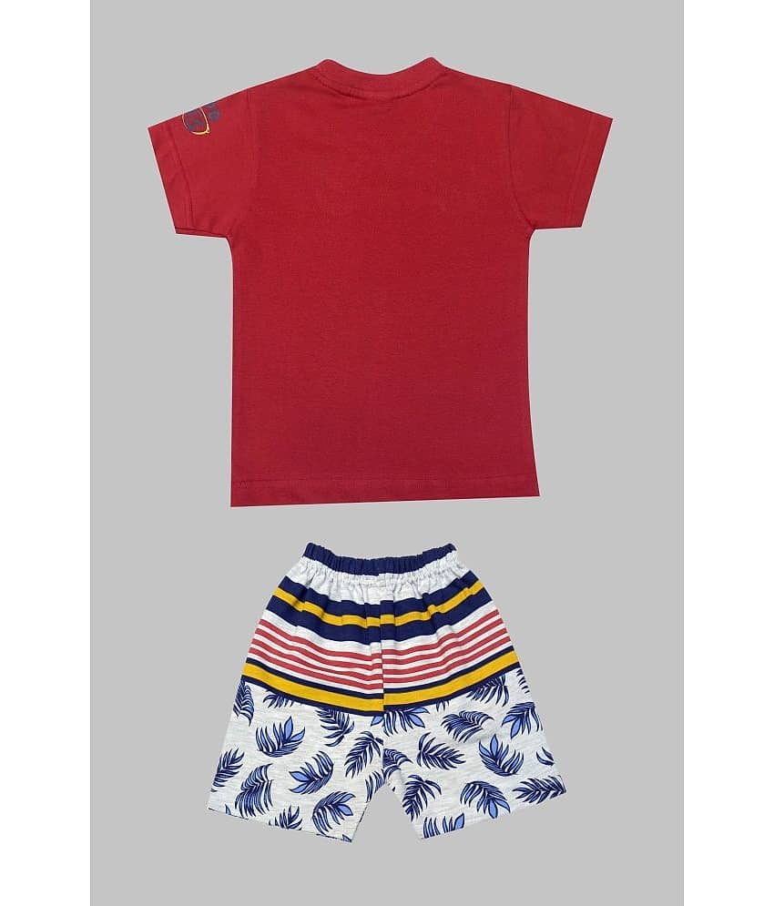 Kideon Pack of 1 Baby Boys 100% Cotton T-Shirt & Shorts ( Red ) view 2