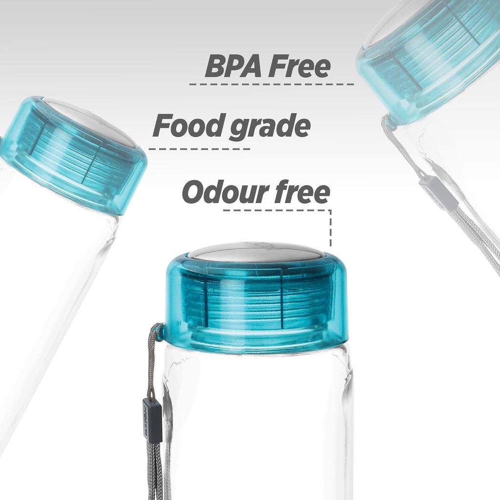 Treo By Milton Hector Glass Bottle 1000 ml I Leak Proof I Premium Glass I Food Grade-Bpa Free Material I Odour Proof I Easy To Carry Strap I Perfect for Home, Office, Blue view 2
