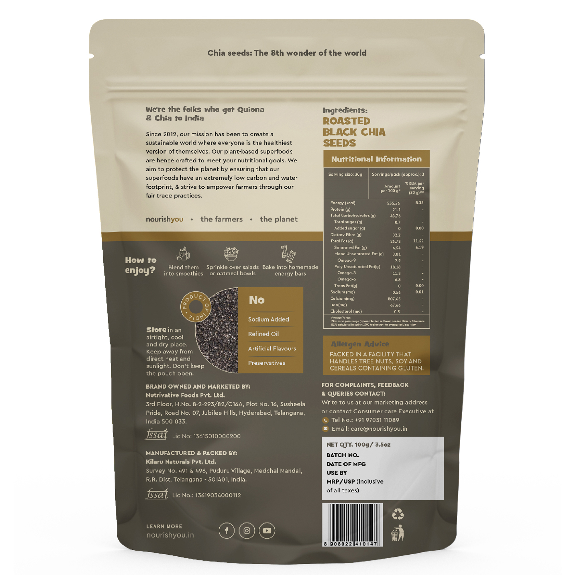 nourish you Roasted Black Chia Seeds view 2