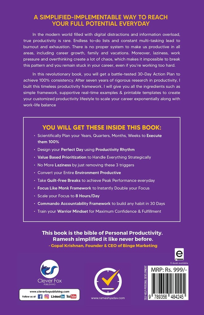 Timeless Productivity: A 30-Day Action Plan to Achieve 100% Confidence, Exponential Growth & Work-Life Balance [Hardcover] Ramesh Yadav view 2