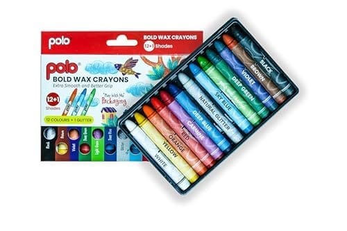 polo Bold Wax Crayons Set Pack of 2 | 12+1 Shades with Glitter | Extra Smooth & Non-Toxic | Easy Grip & Durable | Perfect for Kids & Adults | Ideal for Drawing & Coloring view 2
