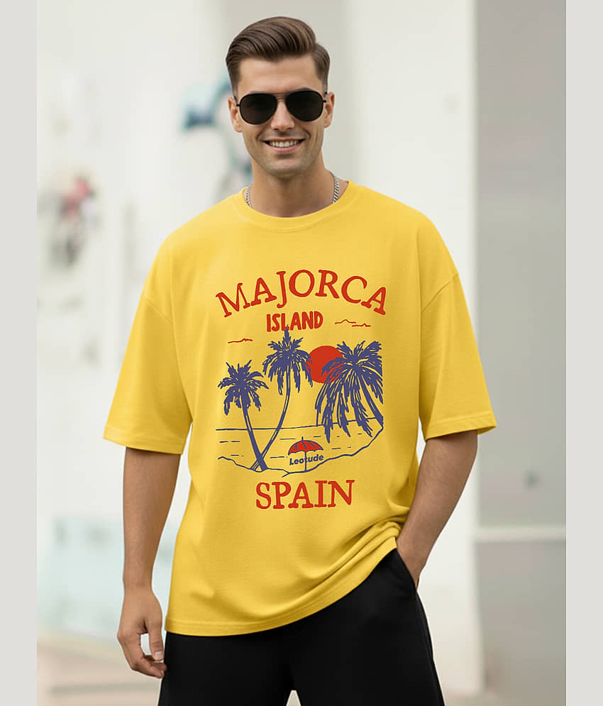 Leotude Men Cotton Blend Oversized Fit Printed T-Shirt ( Yellow ) view 2