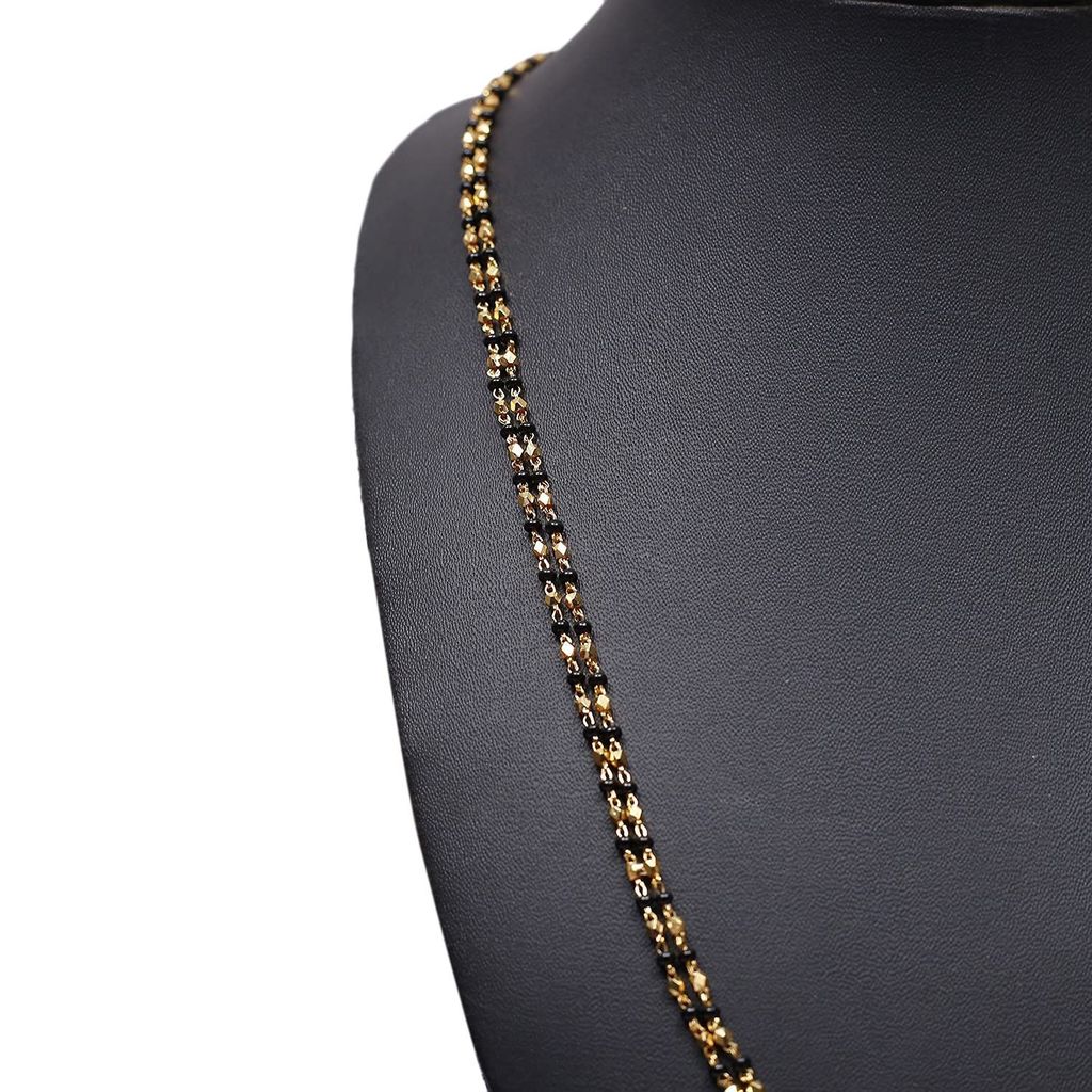 SonChiraiya Traditional Gold Plated Pusalu Chain for Women/Black Beads Chain Necklace for Women/Black beads Malla pusalu/Set of 1 view 2