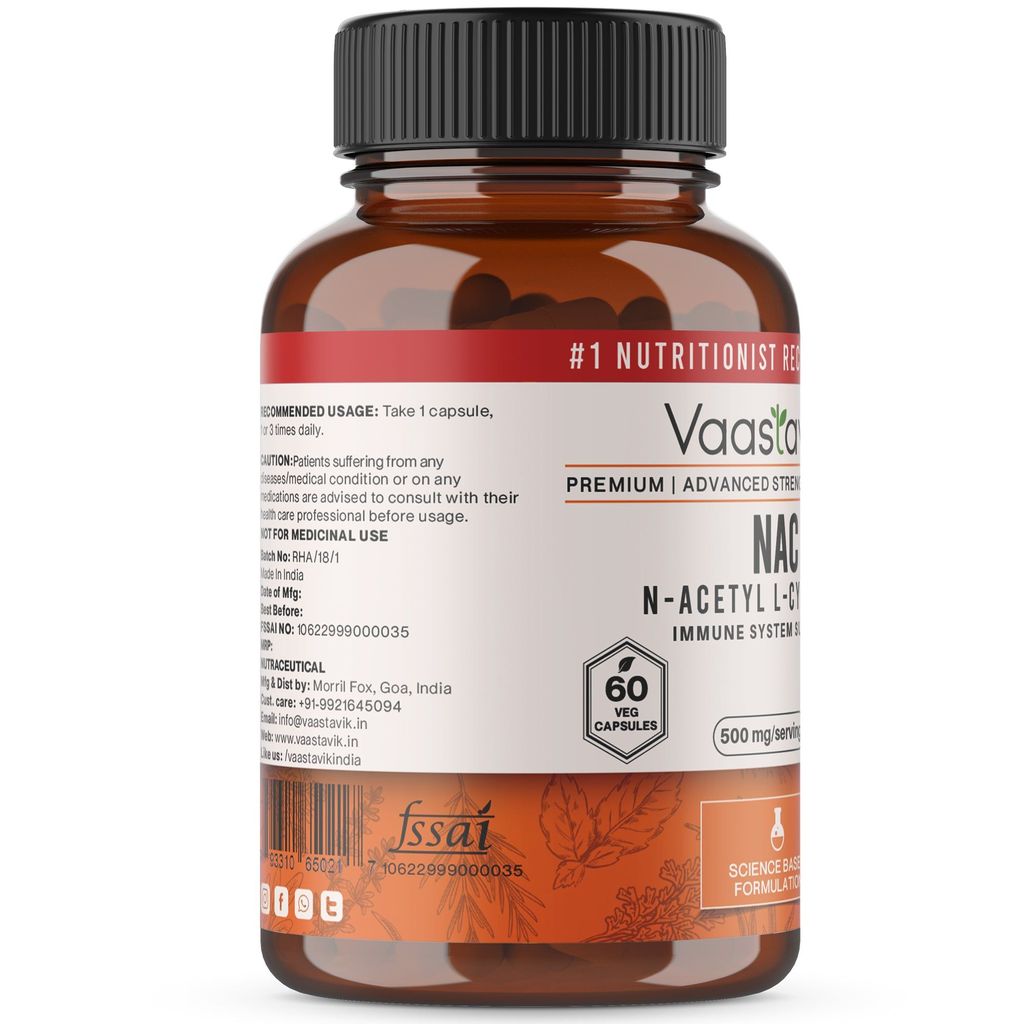 Vaastavik N-Acetyl L Cysteine (NAC) 500 mg 60 Veg Capsules view 2