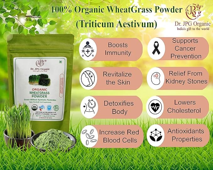 Dr. JPG Organic herbals wheatgrass Powder | INDIA ORGANIC Certified | (114g Pack Of 1) view 2