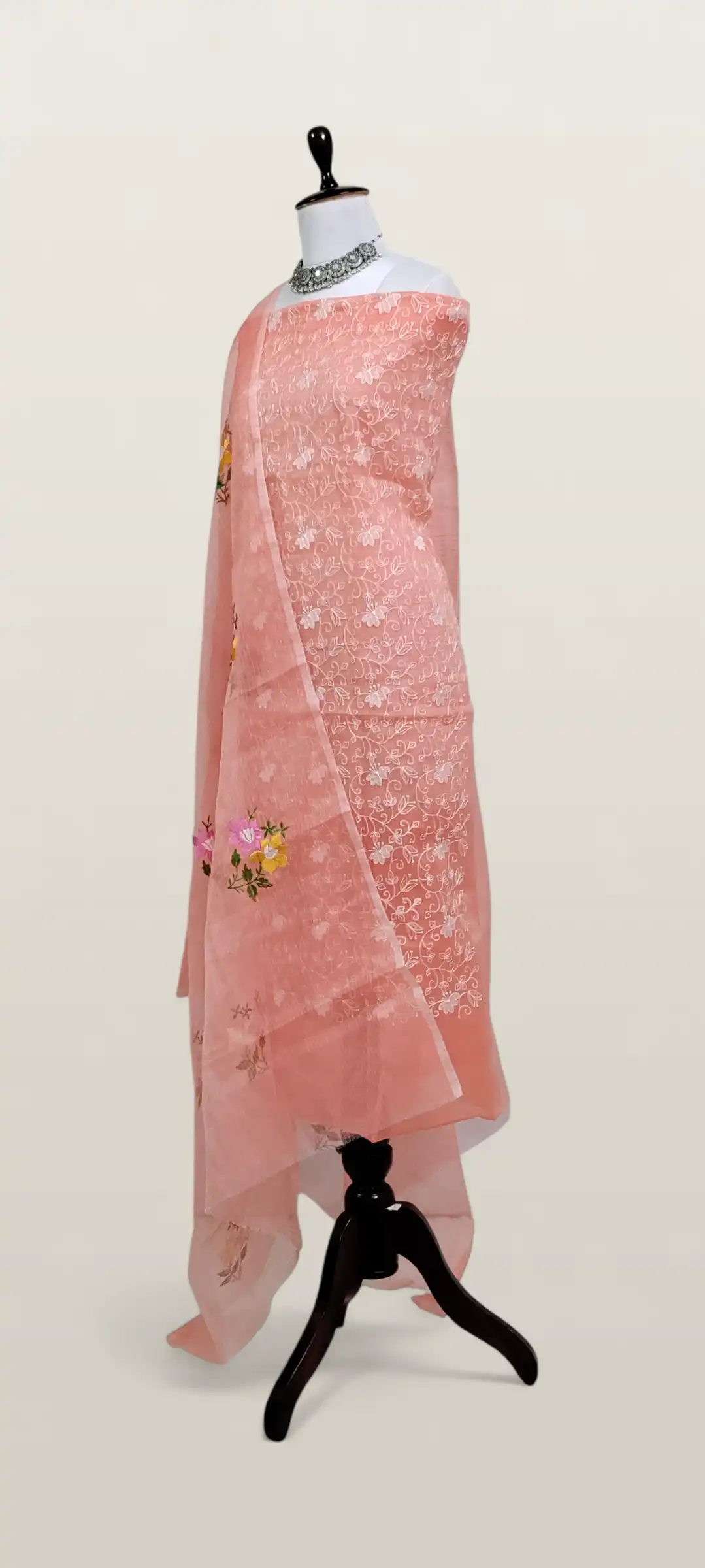 Kota Doria Dress Material Rust Orange Floral Jaal view 2