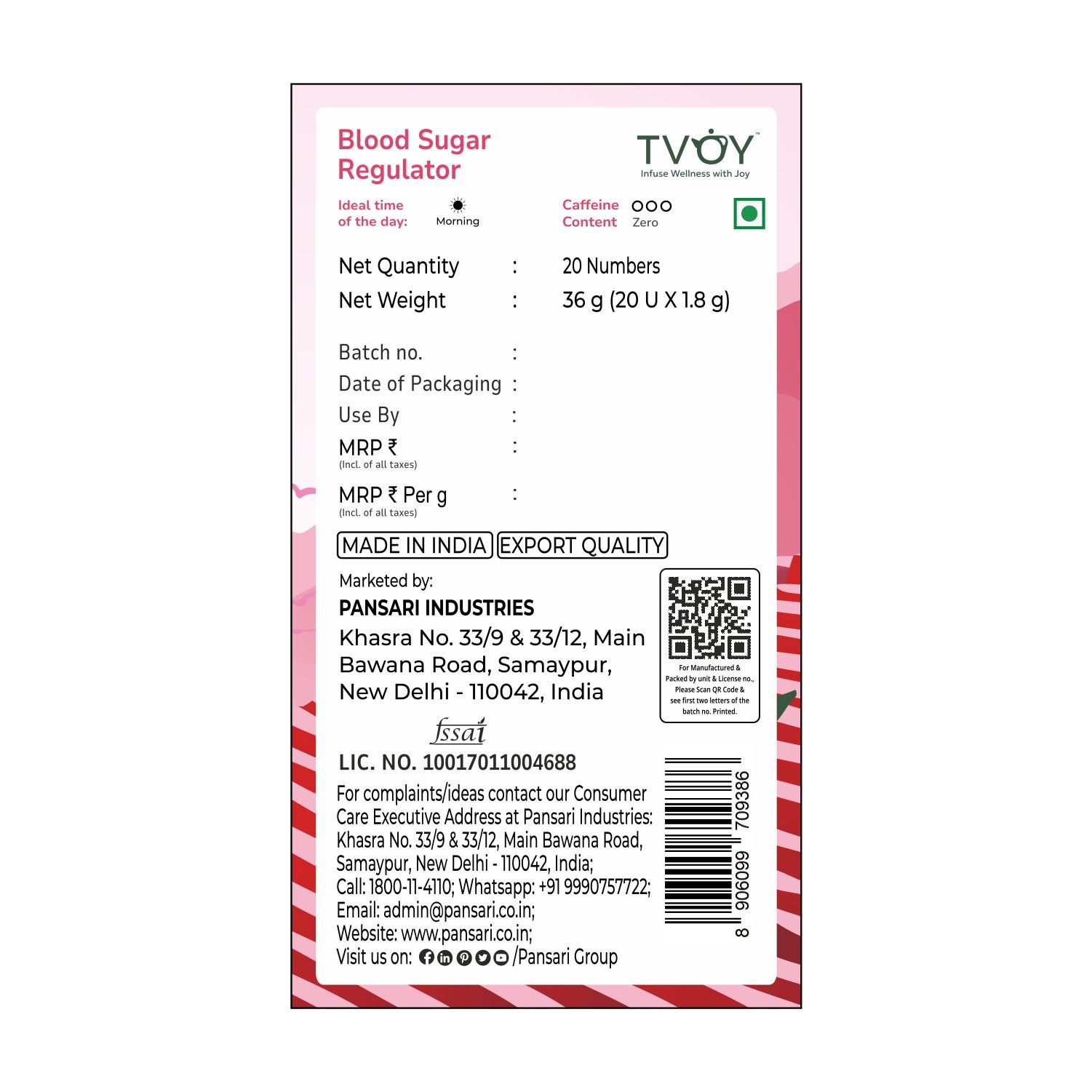 Tvoy Blood Sugar Regulator 1.8g X 20 view 2