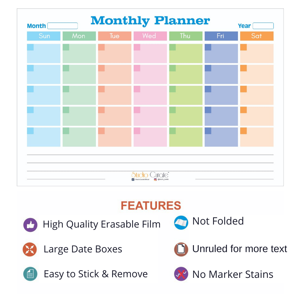 Studio Curate Whiteboard sticker for walls | Monthly Planner for office and home | Large Size | Laminated Vinyl Film | Pack of 1 (30 INCHES X 20 INCHES) view 2