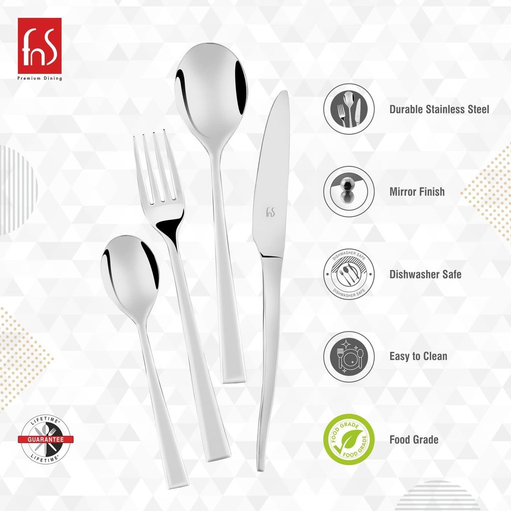 FnS Slim Line Stainless Steel Cutlery Set- 26-Piece (6 Dinner Spoons, 6 Dinner Forks, 6 Teaspoons, 6 Dinner Knives & 2 Serving Spoons) view 2