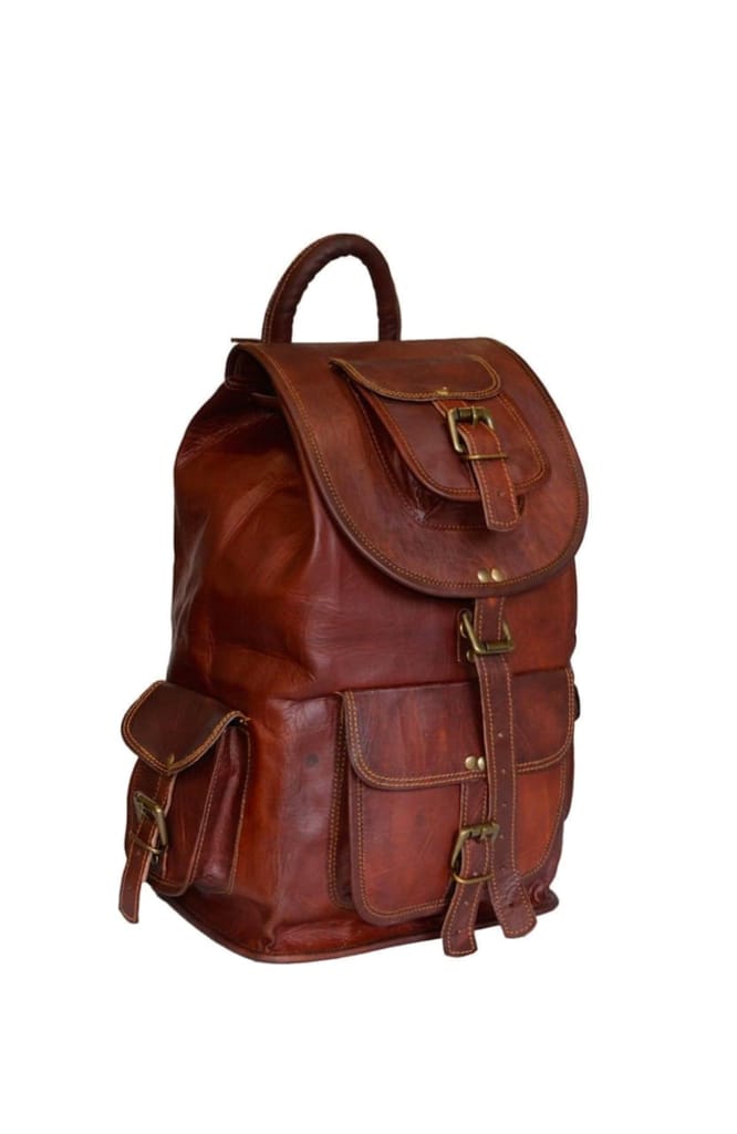Ganpati Enterprise Handcrafted Leather Brown Backpack for Men view 2