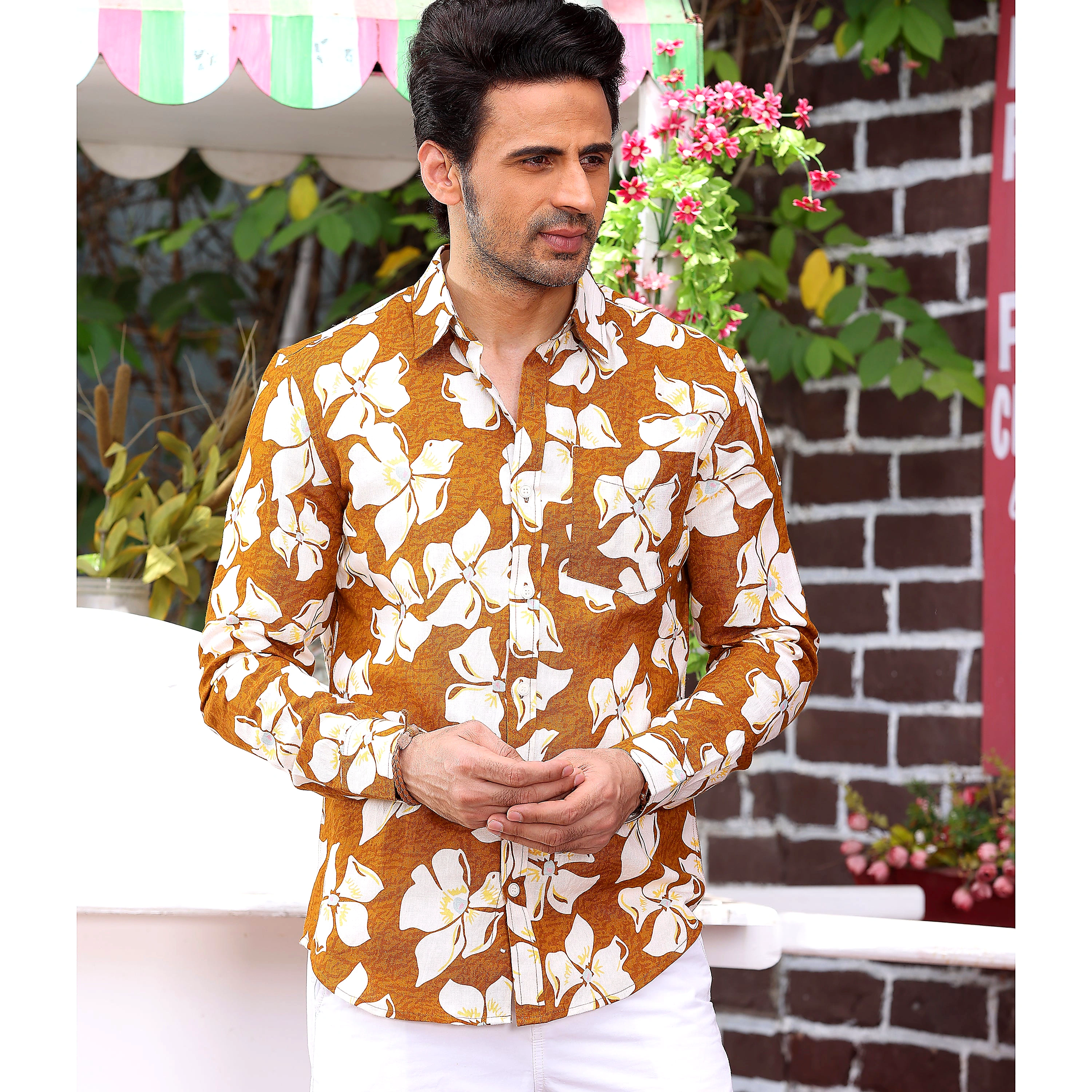 Lilac Caramel Brown Casual Pure Linen Full shirt (Size - S) by BLUE EAGLE view 2