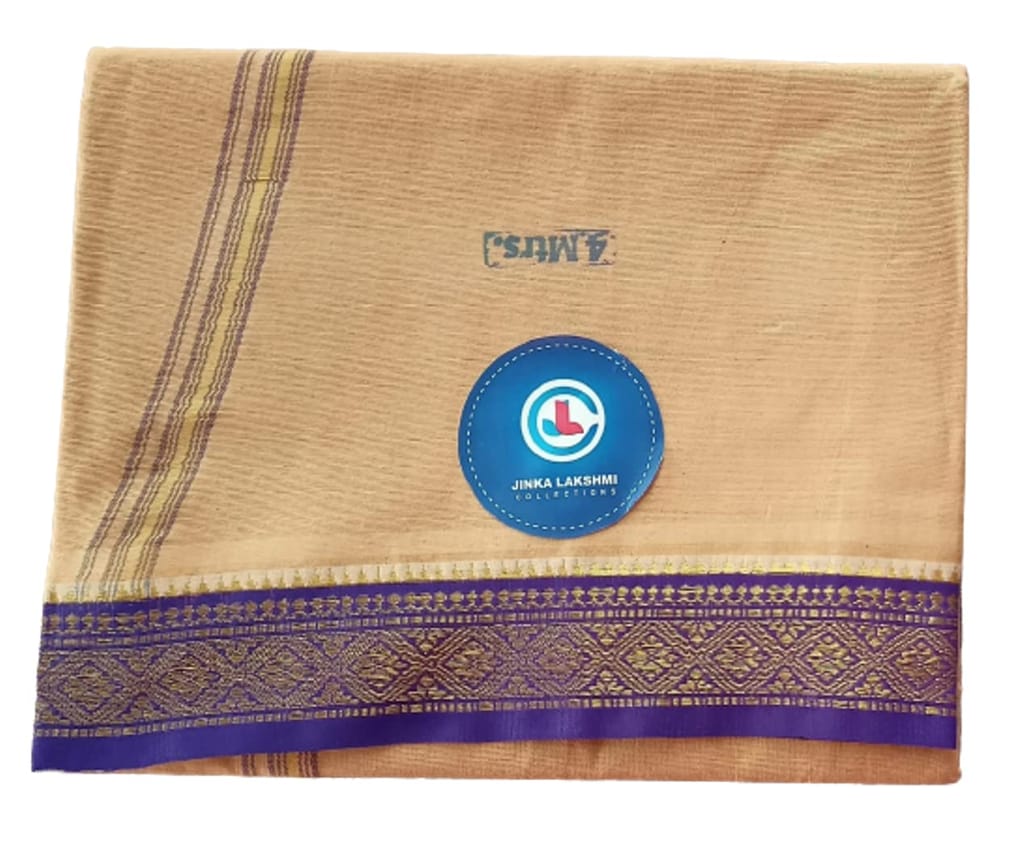 JINKA LAKSHMI COLLECTIONS Pure Cotton White Dhoti 4 Meters Unstitched Pack of 2 (Multicolor-3) view 2