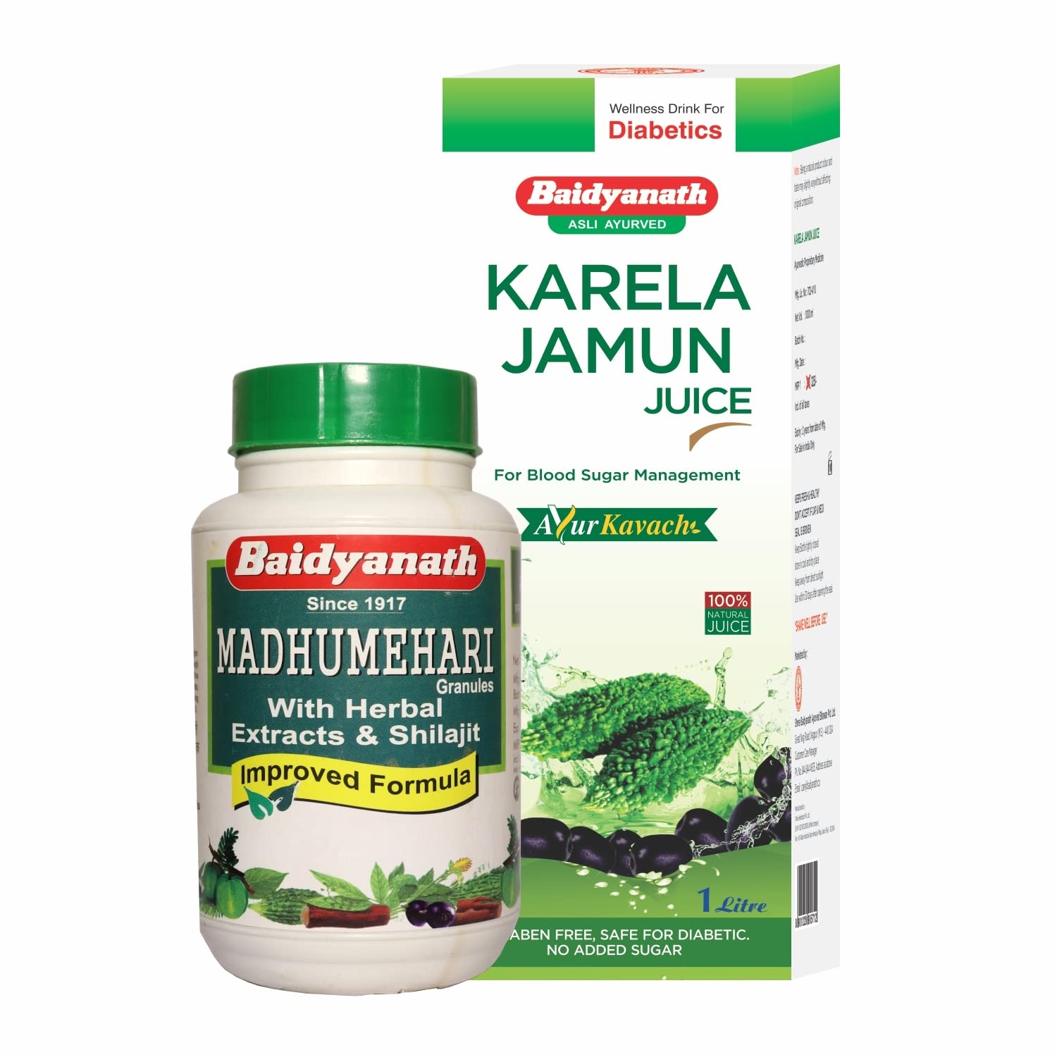 Baidyanath Karela Jamun Juice 1 Ltr and Madhumehari Gra 200 Gms (Combo)