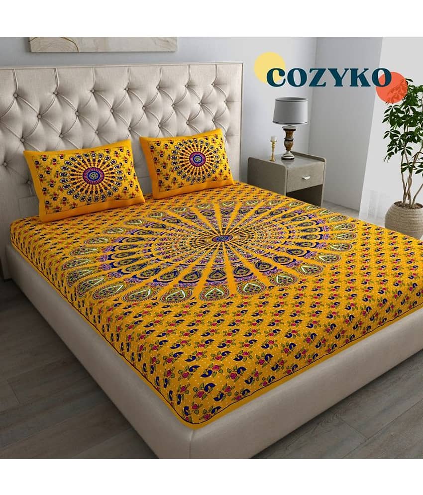 COZYKO Cotton 1 Double Bedsheet with 2 Pillow Covers ( Yellow ) view 2
