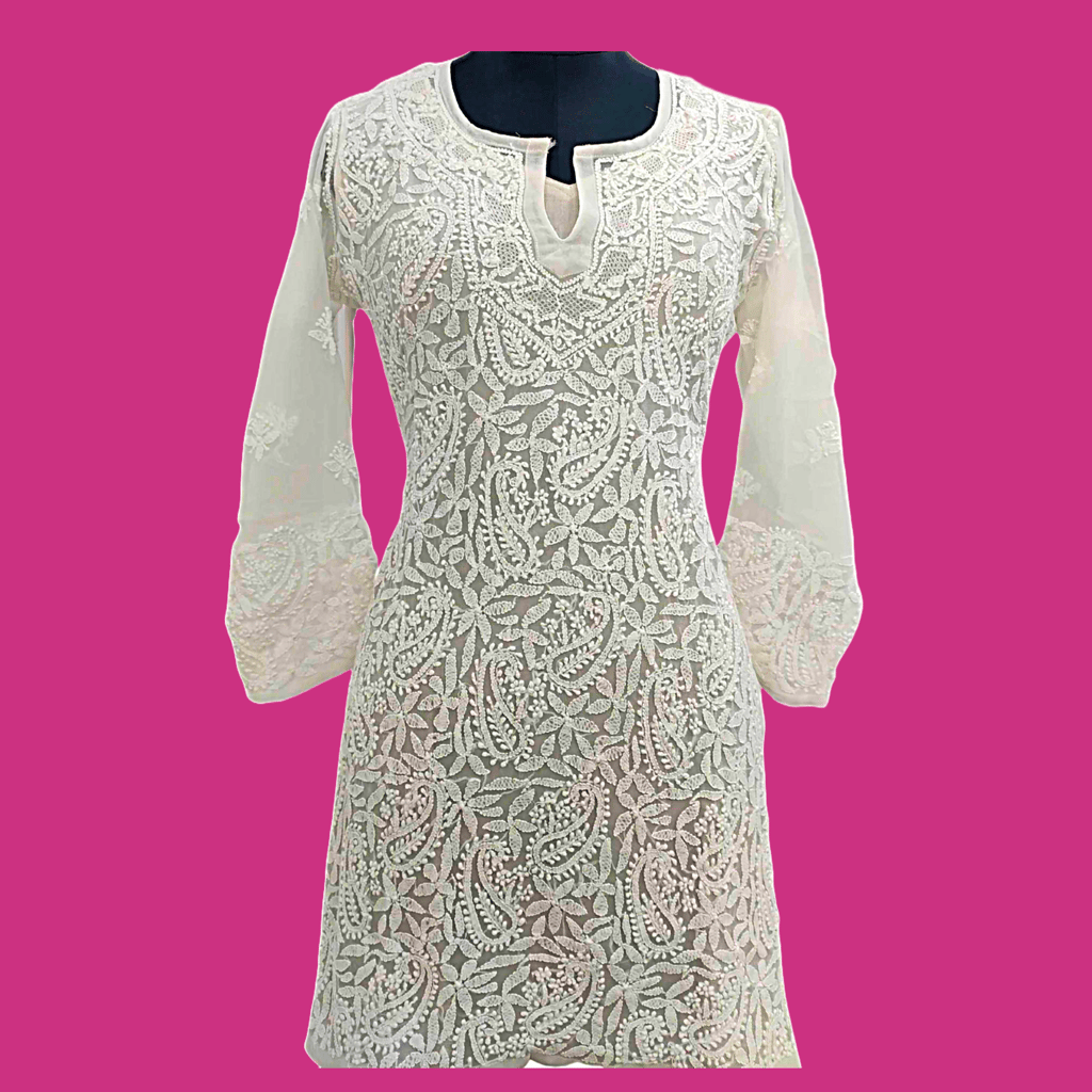 White Short Chikankari Kurti