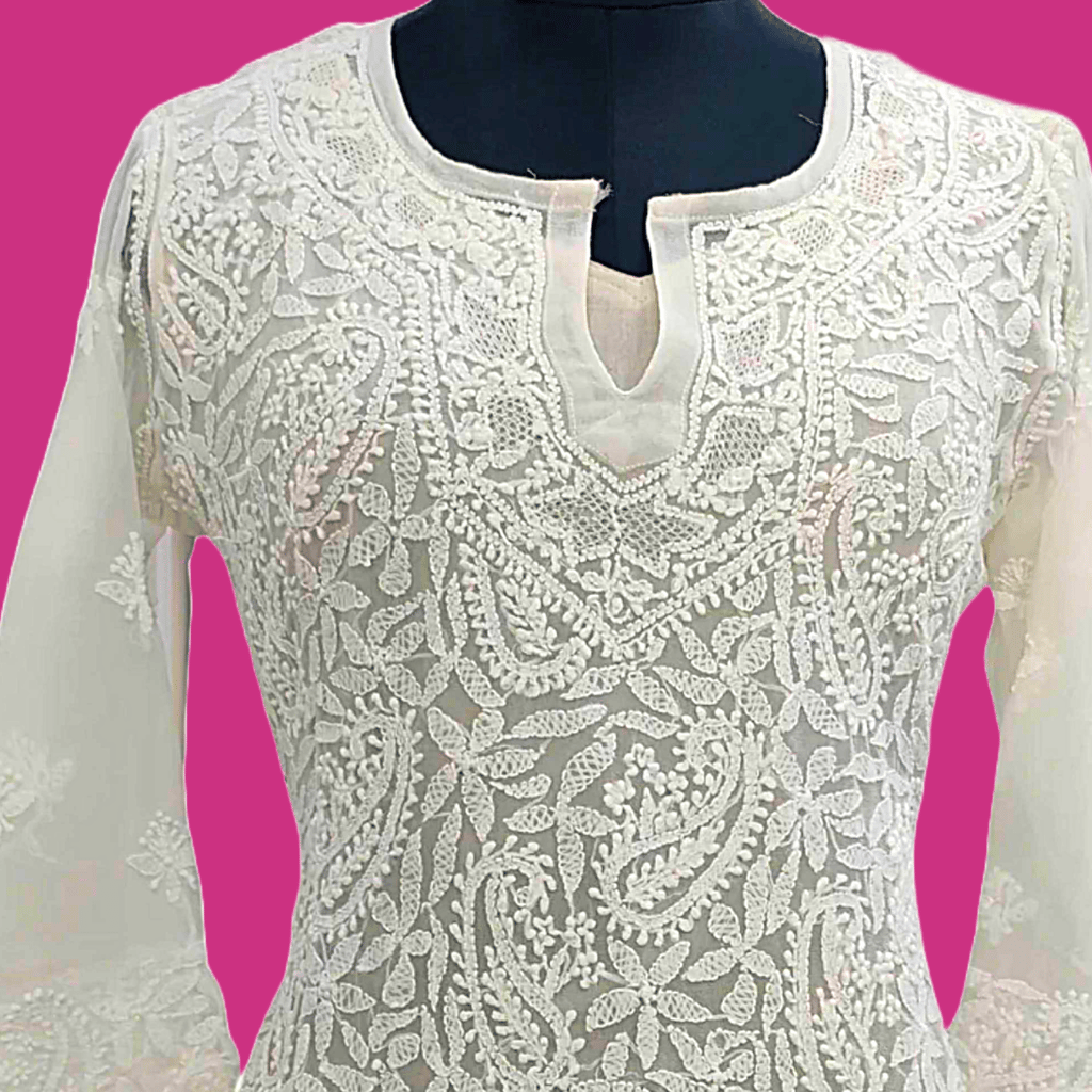 White Short Chikankari Kurti view 2