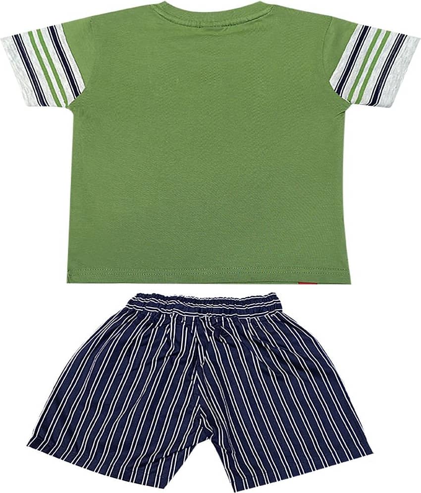 Kideon Pack of 1 Boys Cotton T-Shirt & Shorts Set ( Green ) view 2