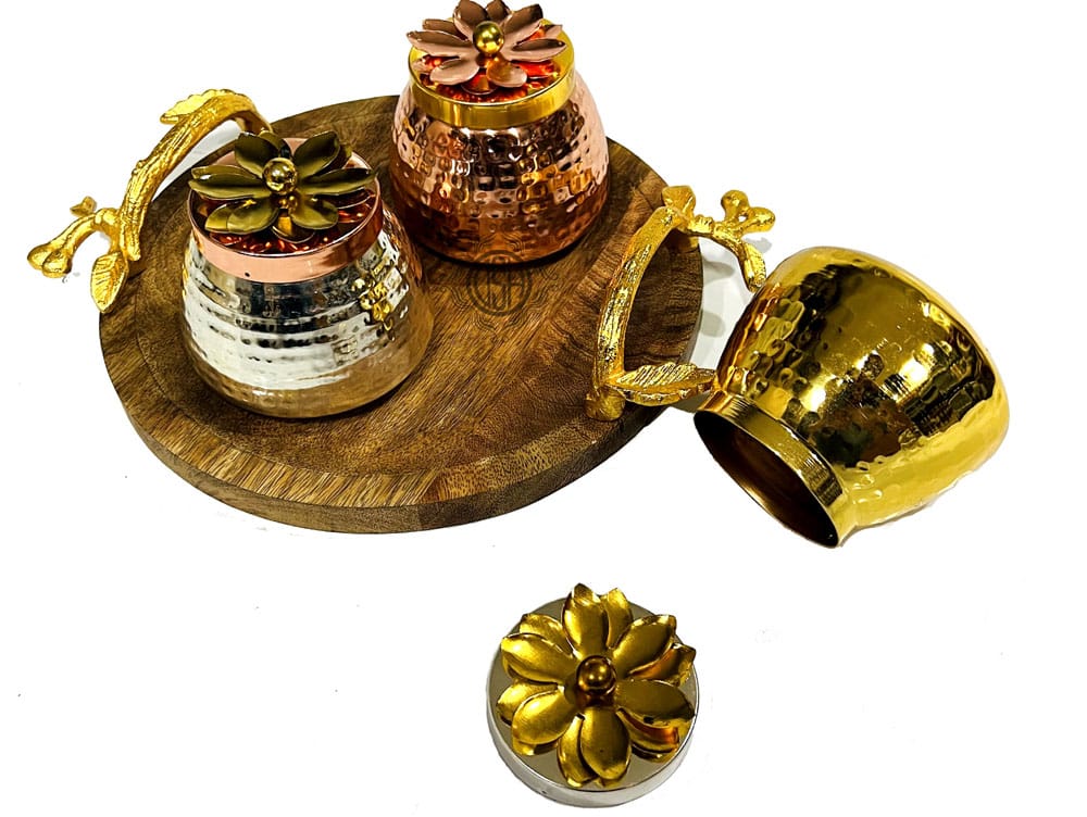 Pot Set with Wooden Tray Decorative Multipurpose Serving Candy, Dry Fruits, Chocolates, Snacks, Pickle, Dessert and Gifting Item... view 2