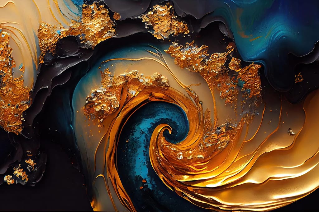 BLUE AND GOLD ABSTRACT CANVAS WALLART 24in X 16in WITH BLACK FRAME view 2