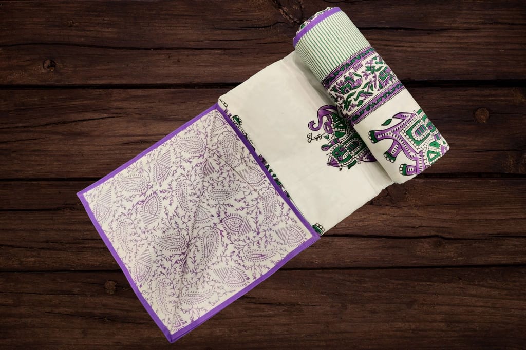 Cotton Blanket - Single Dohar ( 60 x 90 Inches) Green Pink Elephant view 2