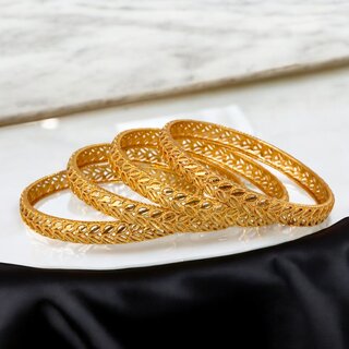 18k One Gram Gold Plated Traditional Designer Pack of 4 Bangle Set For Women view 2