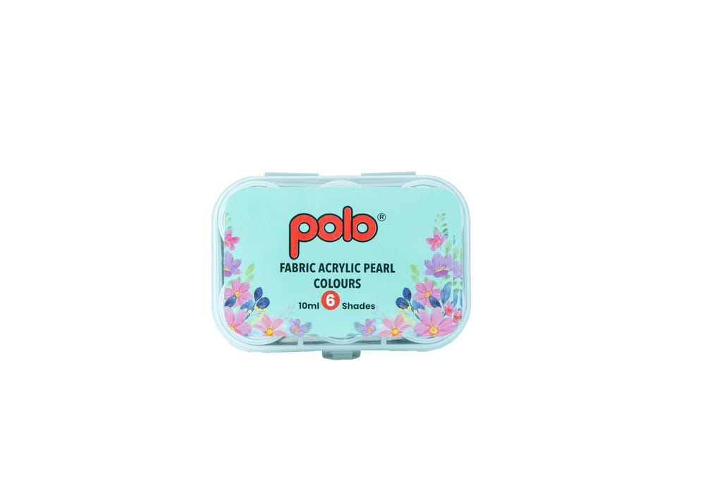 polo Fabric Acrylic Pearl Paint Set 6 Shimmering Colors (10ml) Non-Toxic, Fast-Drying Paint for Fabric, Textile, Canvas & DIY Crafts Washable Durable Plastic Box view 2