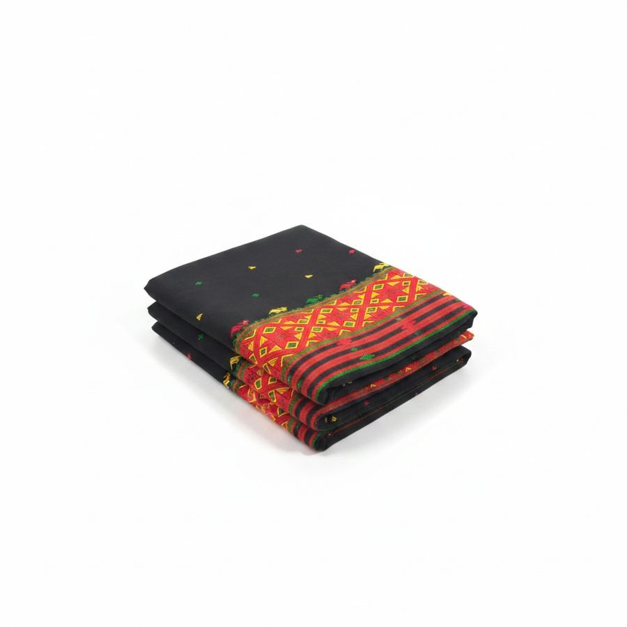 Traditional Black Ethnic Saree with Geometric Border view 2