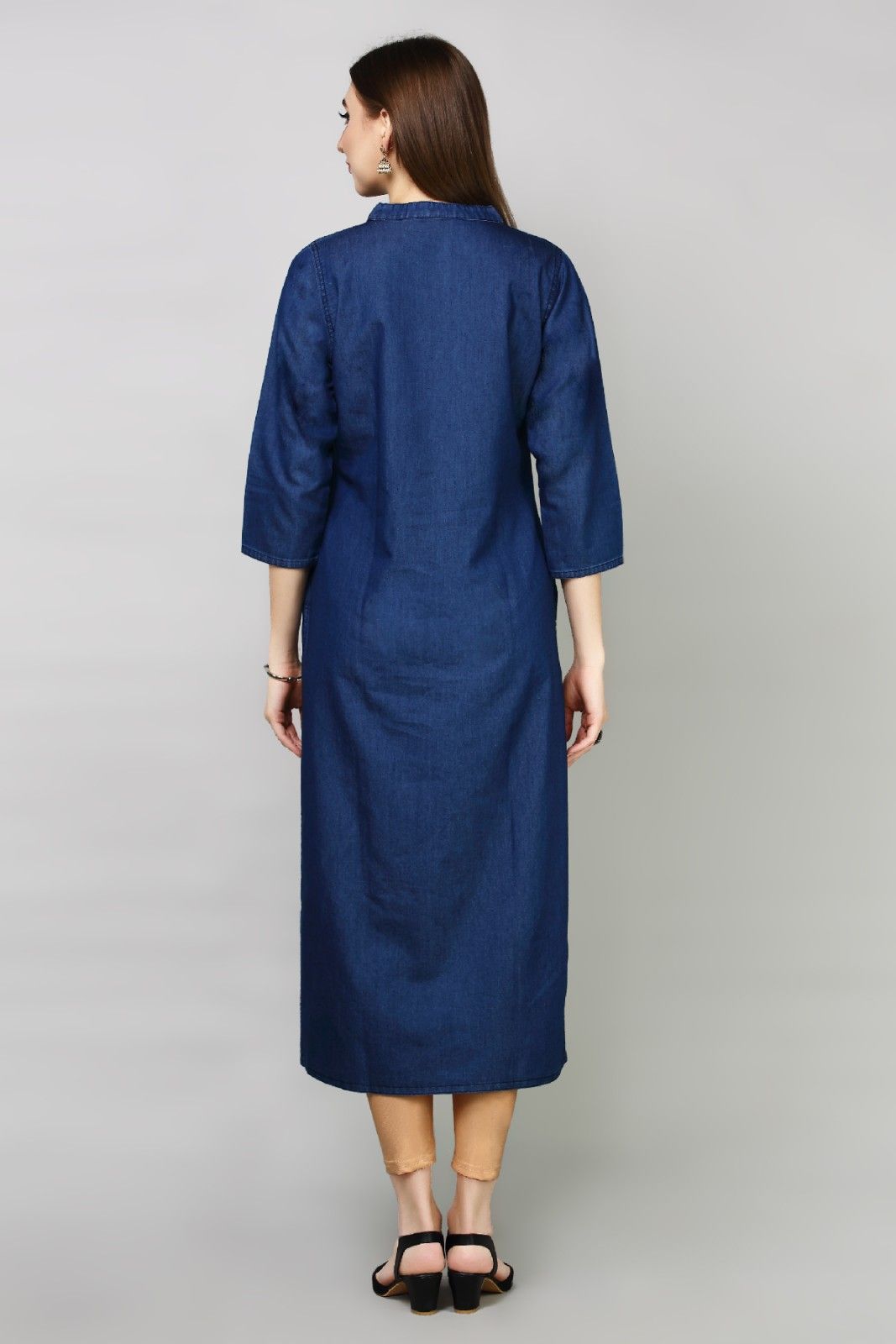 Denim Embroidered Kurta, Blue - XL (Style -1875B) view 2