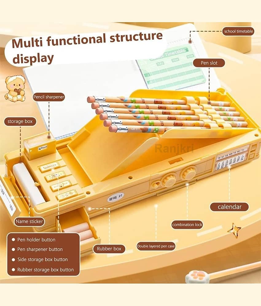 Villy Multifunctional Geometry Lock Pencil Box for Kids, Students, Boys & Girls, Magnetic & Passworld Lock Compass Box view 2