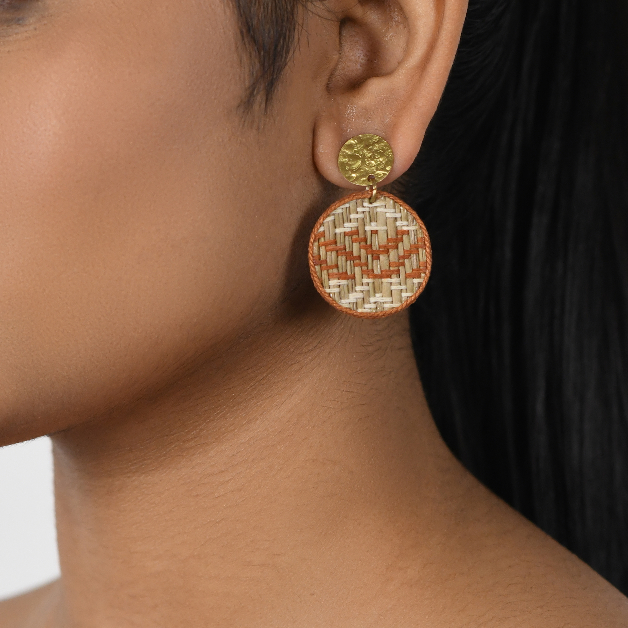 Handcrafted Natural Grass with Brass Bead Earring view 2