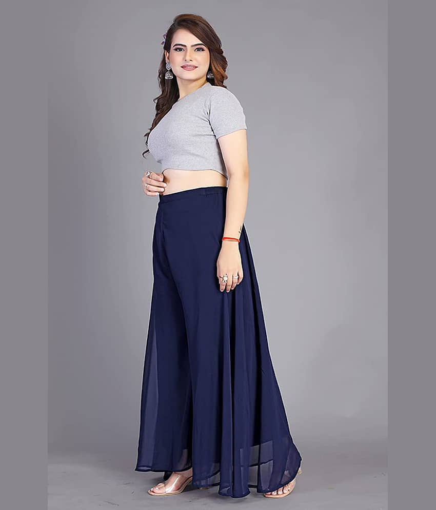 BHAGYASHARY - Navy Blue Georgette Women's Palazzo ( Pack of 1 ) view 2