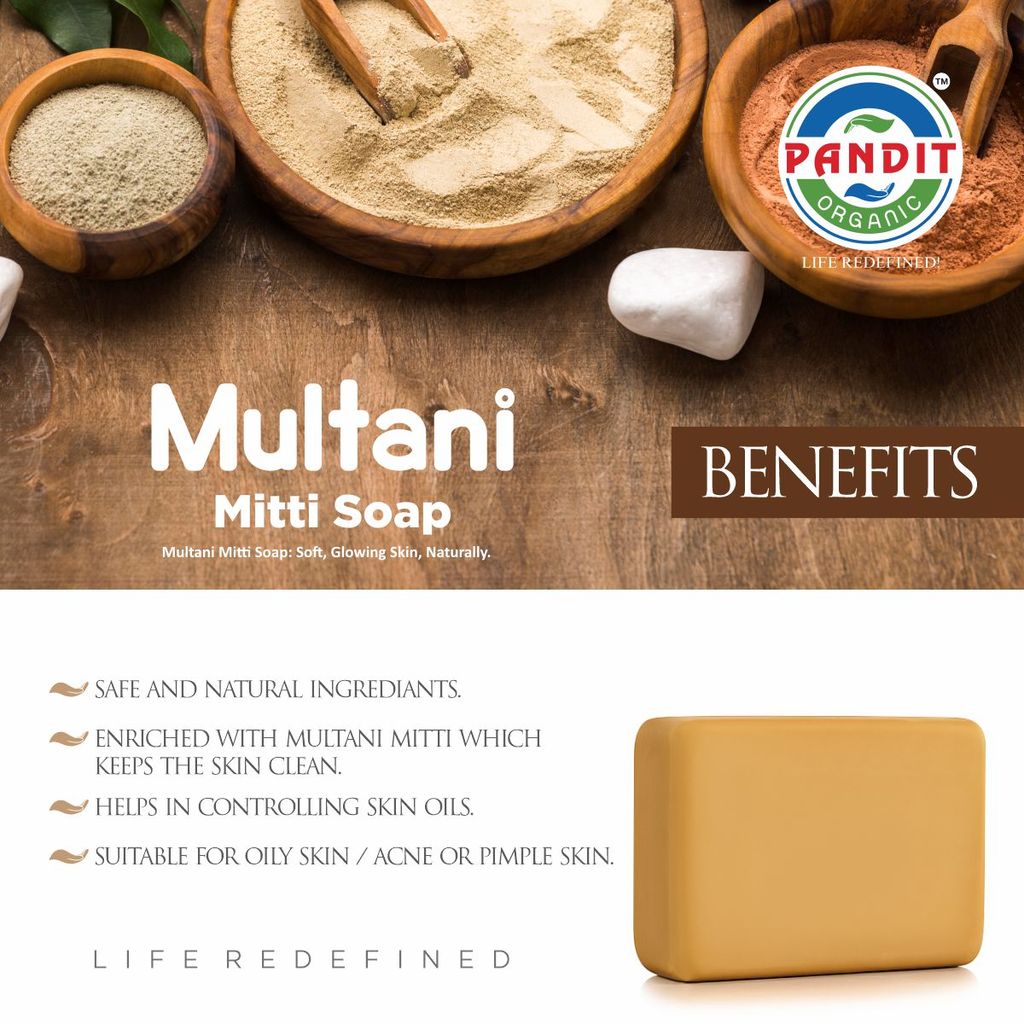 Pure Multani Mitti Organic Handmade Soap Bar (Value Pack - 100 g) – Cold-Pressed Oils, Natural Rose Water & Organic Botanicals, Sulfate & Paraben Free, Ayurvedic Herbal Cleanser for All Skin Types – Exfoliating & Moisturizing view 2