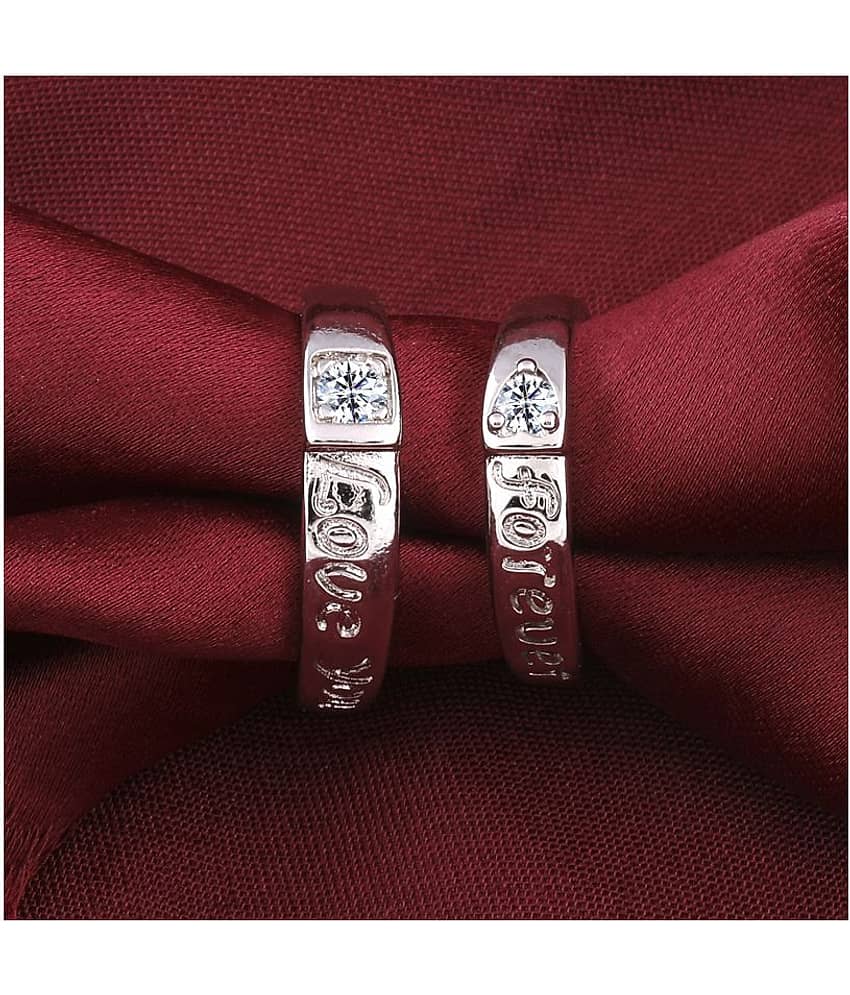 Silverplated Elegant LOVE Solitaire His and Her Adjustable proposal Diamond couple ring For Men And Women Jewellery view 2