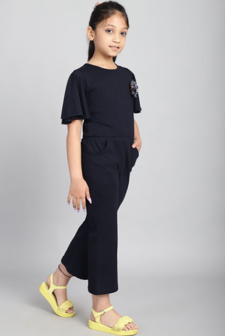 Girls Flared Sleeve Applique Basic Jumpsuit view 2