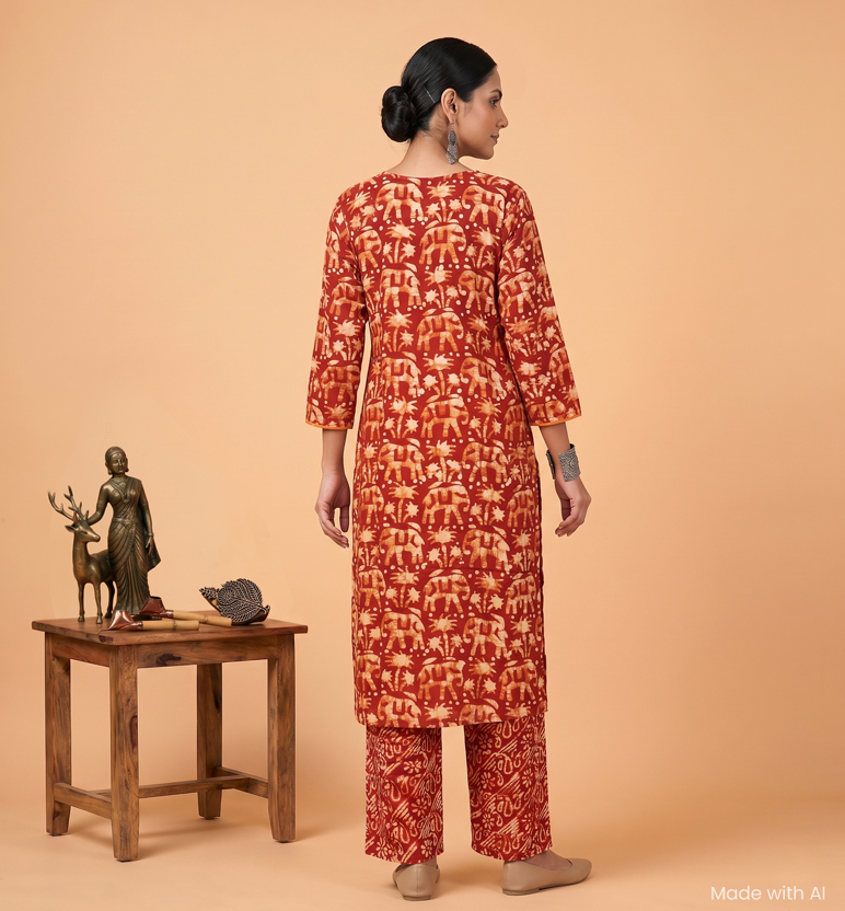 Handcrafted Batik Printed Cotton Kurta Palazzo Set view 2