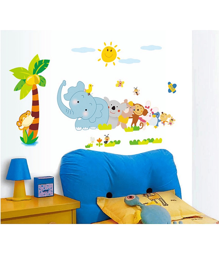 Jaamso Royals Kids Animals PVC Multicolour Wall Stickers view 2