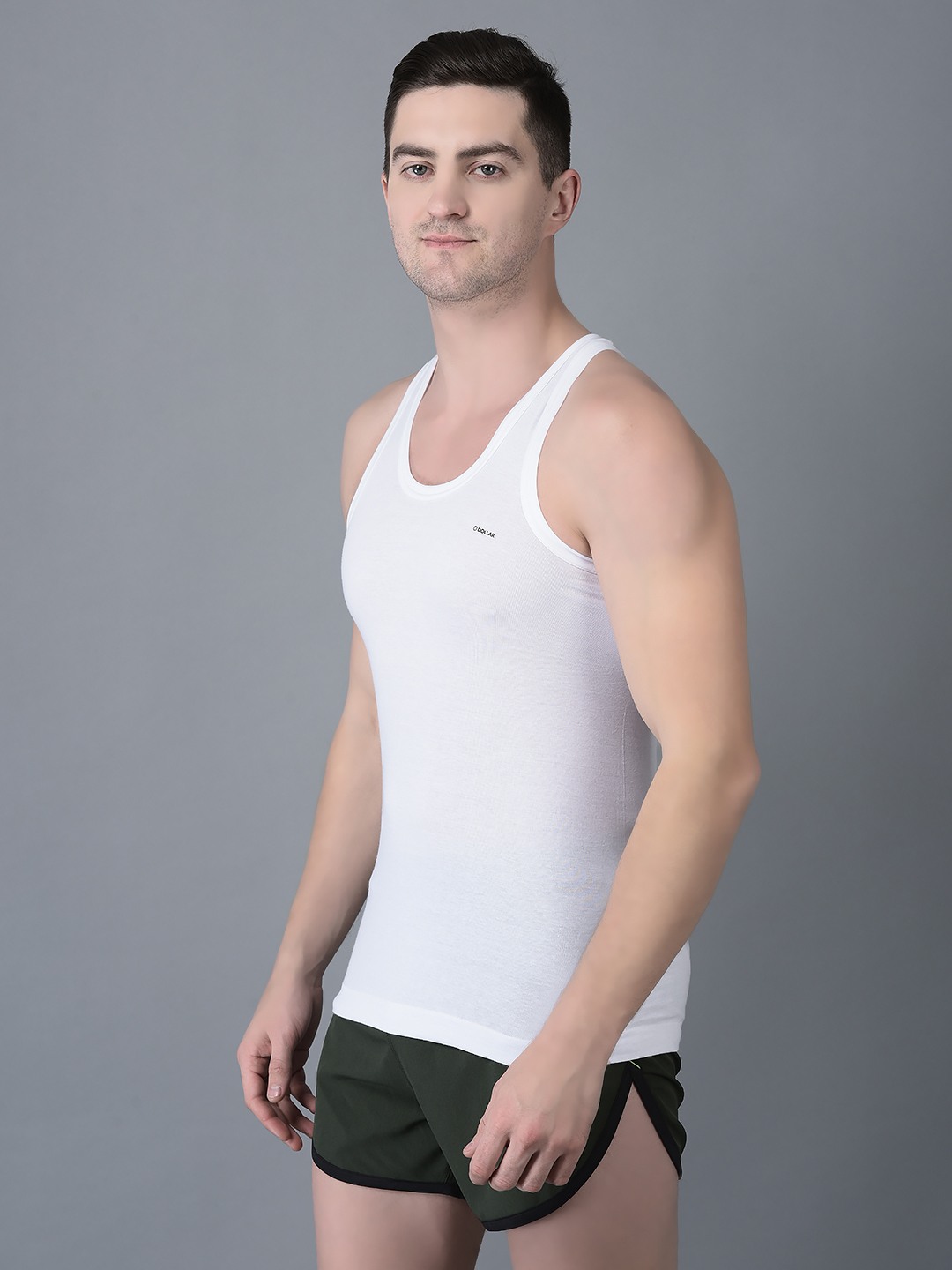 Men's White Pack of 10 Solid Combed Cotton Shrinkless Vest view 2