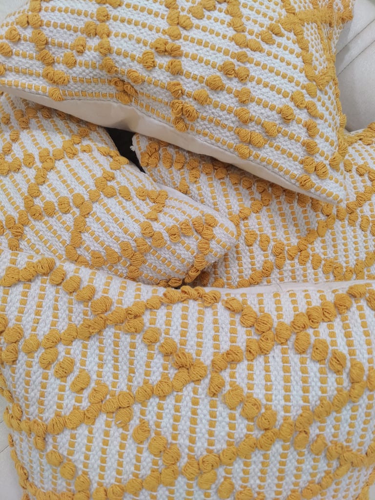 BulkySanta handtufted Cotton Cushion Covers for Sofa, 16 in x 16 in (Diamond Yellow) view 2