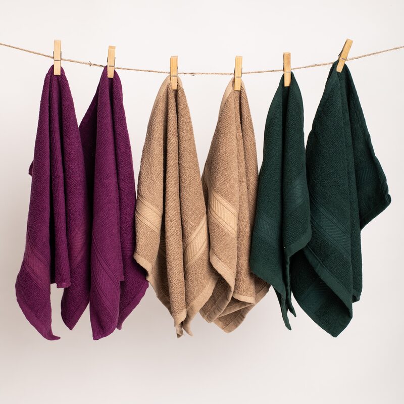 Furnofy Cotton 450 GSM Hand Towel Set Magenta, Olive Green, Beige (Pack Of 6) view 2