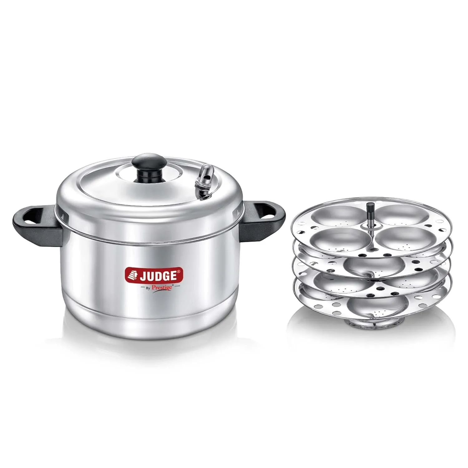 Judge by Prestige Stainless Steel Idli Cooker with 4 Plates, 1 Liters, 25 x 25 x 21 Centimeters, Silver|Induction and Gas Stove Compatible